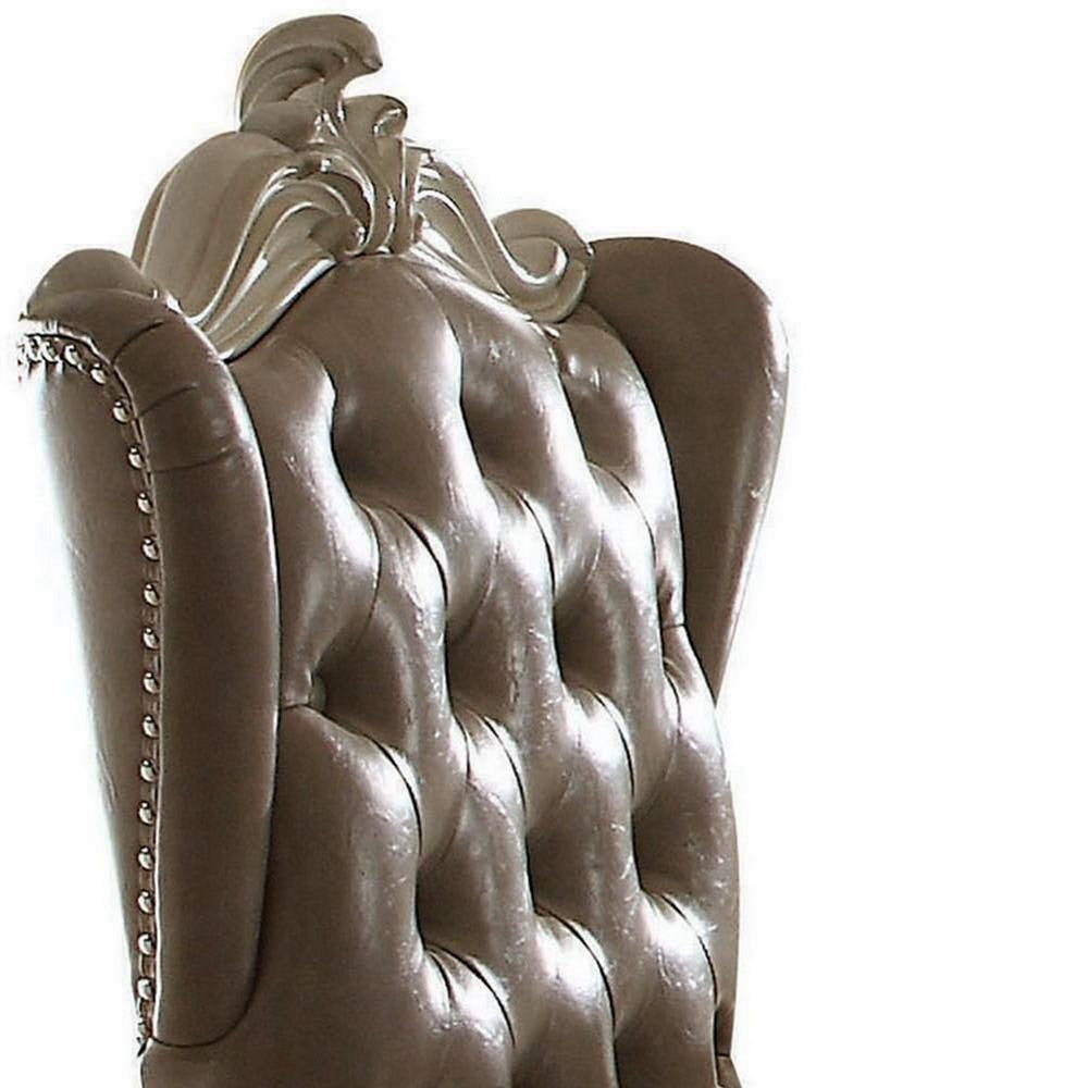 ACME Leather Upholstered Executive Chair With Lift in Brown And Bone White Finish