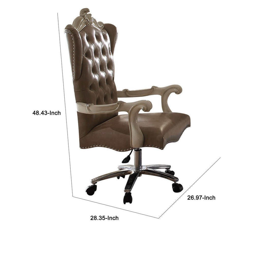 ACME Leather Upholstered Executive Chair With Lift in Brown And Bone White Finish