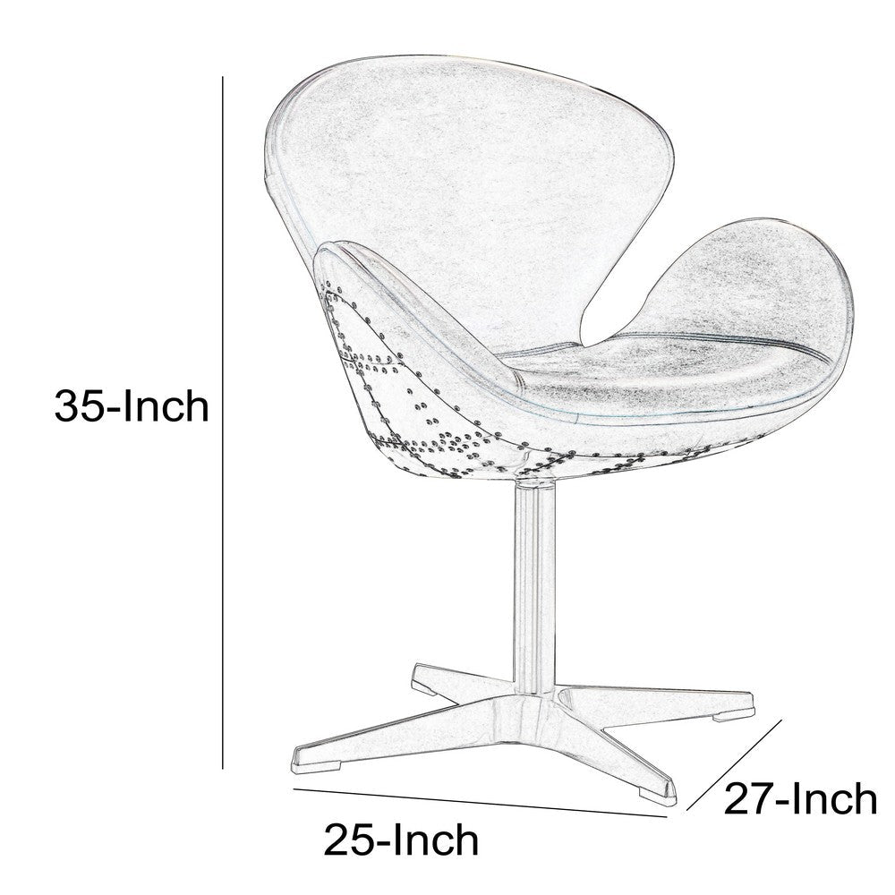 ACME Top Grain Leather Accent Chair with Swivel, Brown & Silver