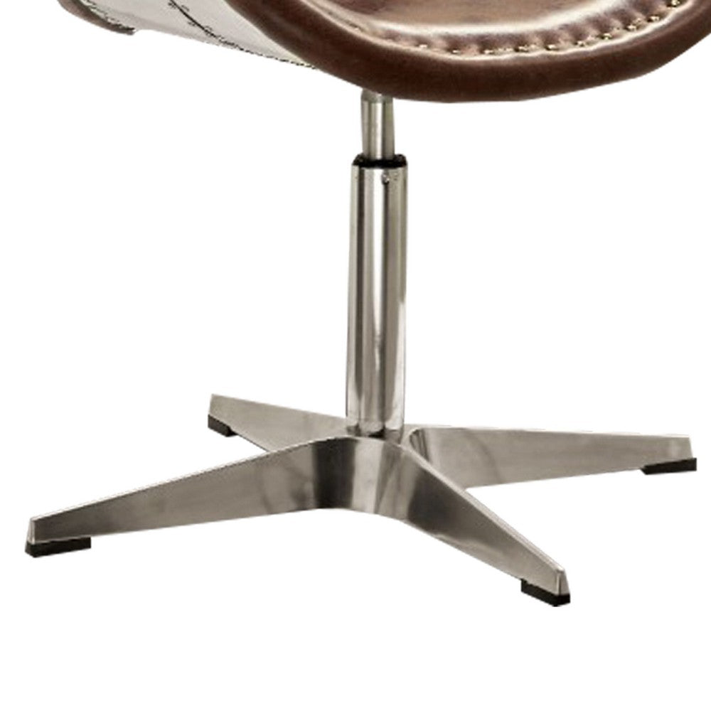 ACME Retro Top Grain Leather Accent Chair with Swivel, Brown & Silver