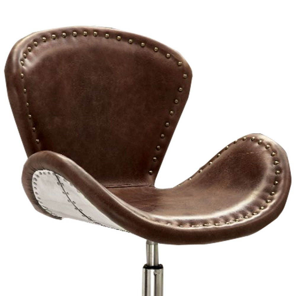 ACME Retro Top Grain Leather Accent Chair with Swivel, Brown & Silver