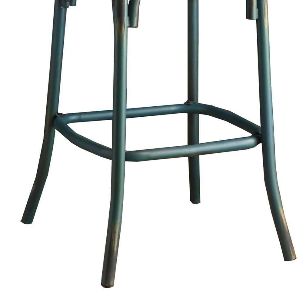 Benzara Wood & metal Bar Height Chair with X Style Panel back, Antique Sky Blue