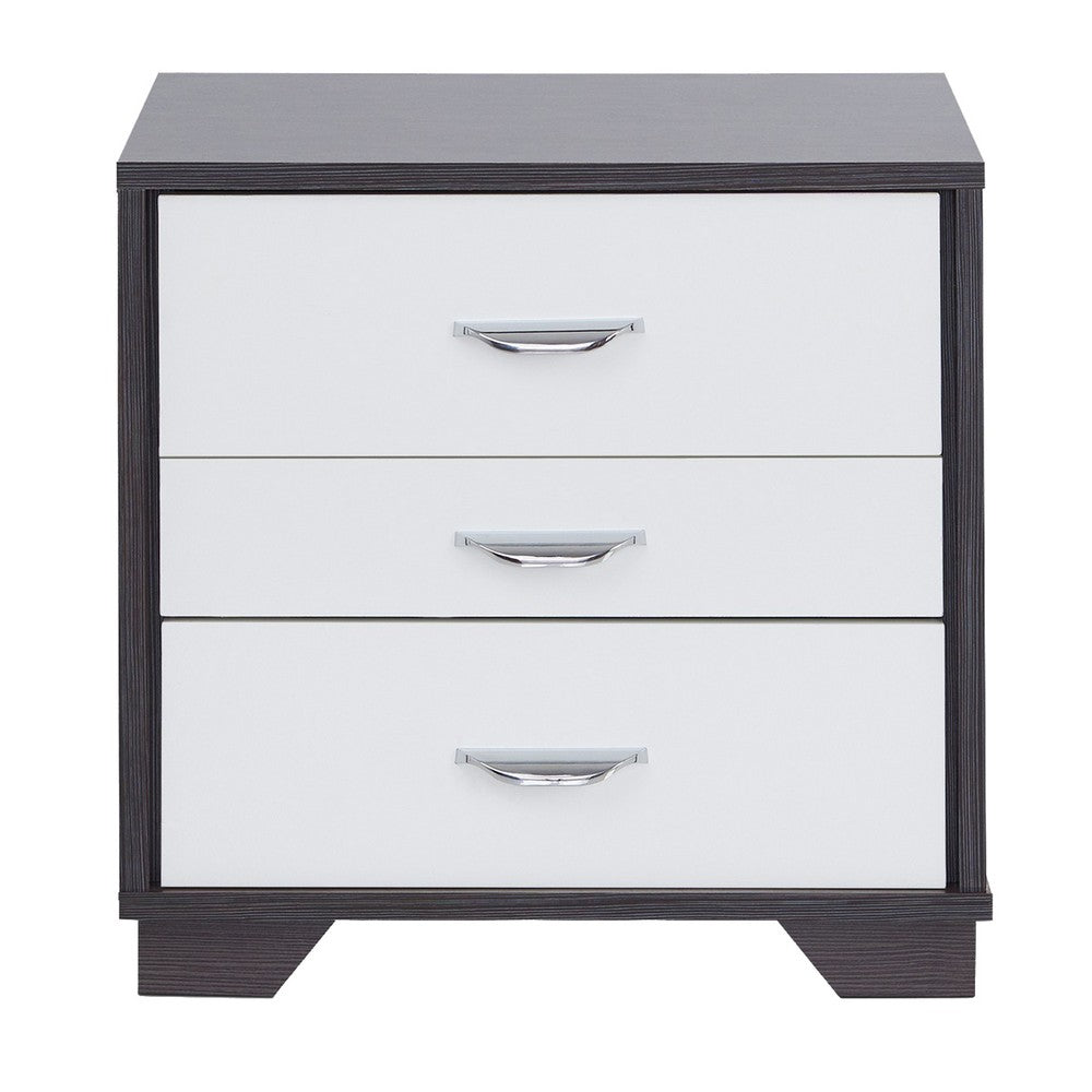 ACME Classic 3 Drawers Wood Nightstand By Eloy, White & Black