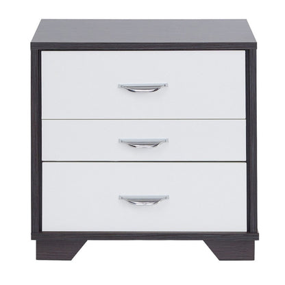ACME Classic 3 Drawers Wood Nightstand By Eloy, White & Black