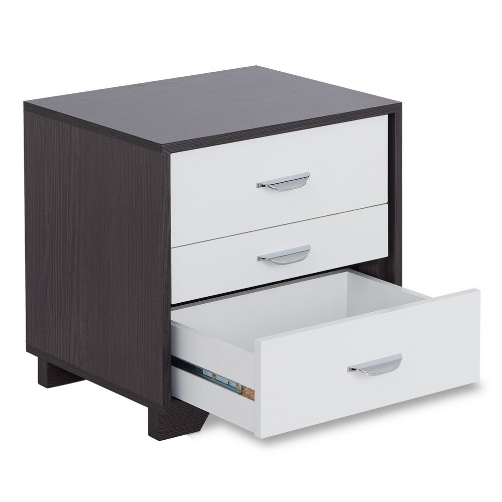 ACME Classic 3 Drawers Wood Nightstand By Eloy, White & Black