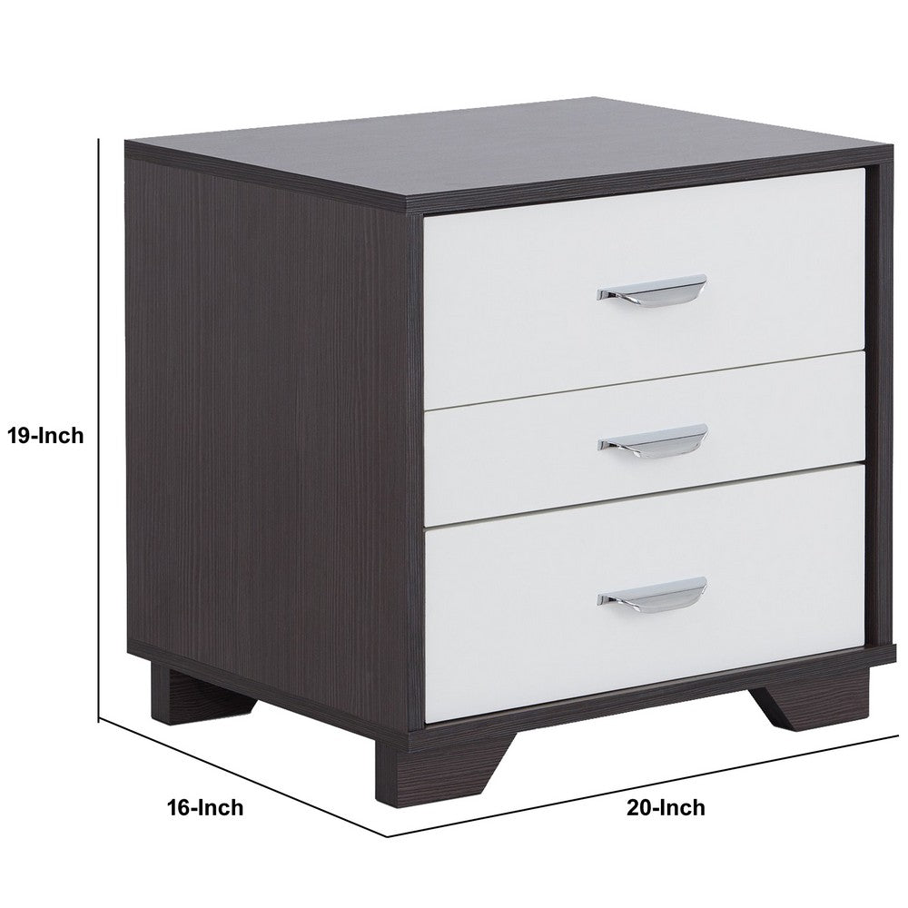 ACME Classic 3 Drawers Wood Nightstand By Eloy, White & Black