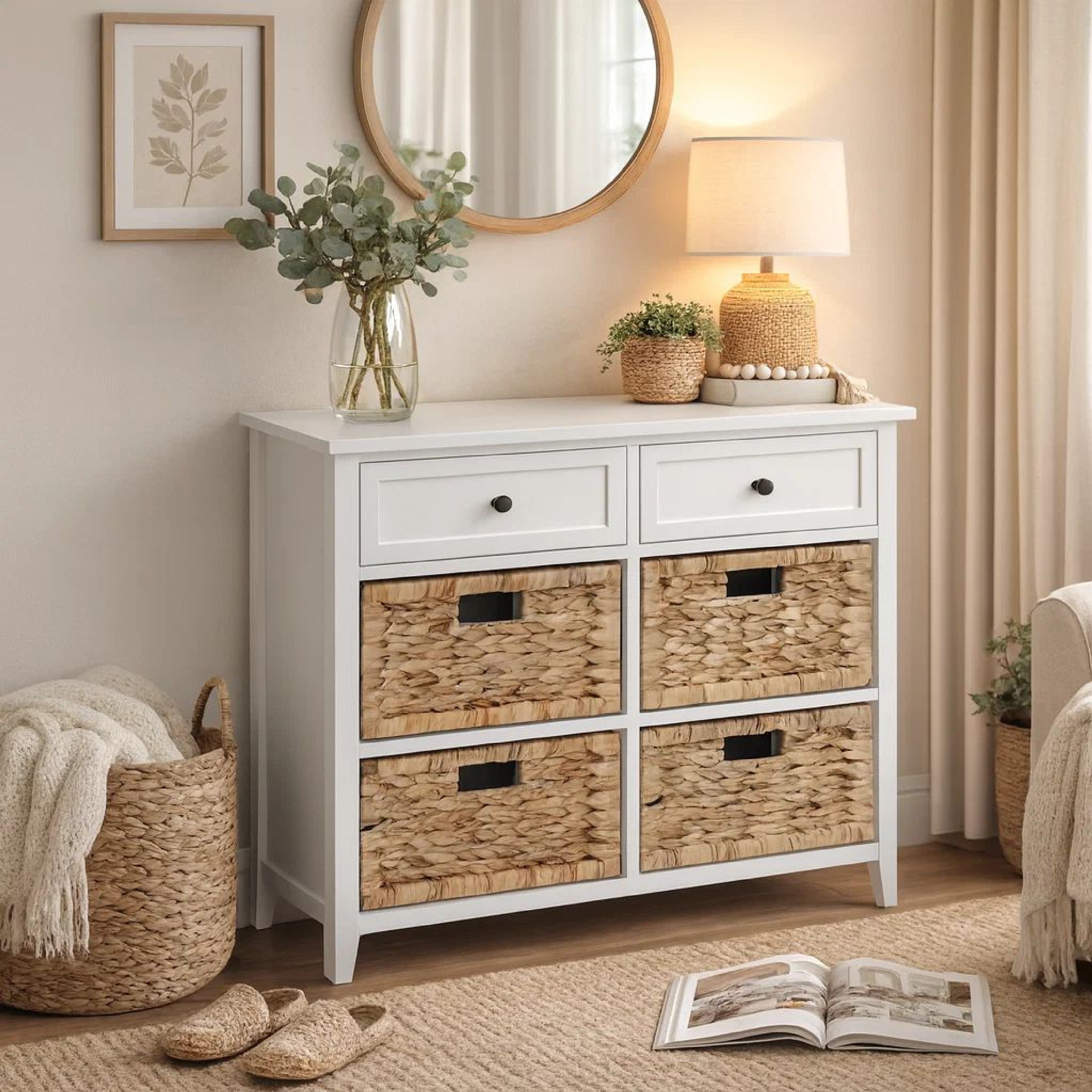 ACME Flavius Console Table With 6 Drawers, White