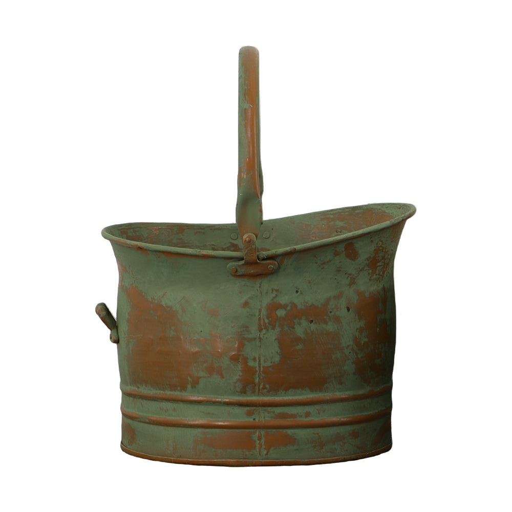Benzara Tinged Metal Bucket Planter With Handles, Patina Rust Finish, Green, Set of 3