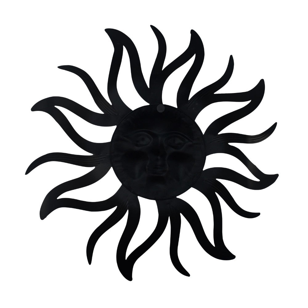 Benjara 35 Inch Round Wall Mounted Sun Face Accent Decor, Carved Rustic Gold And Black Metal