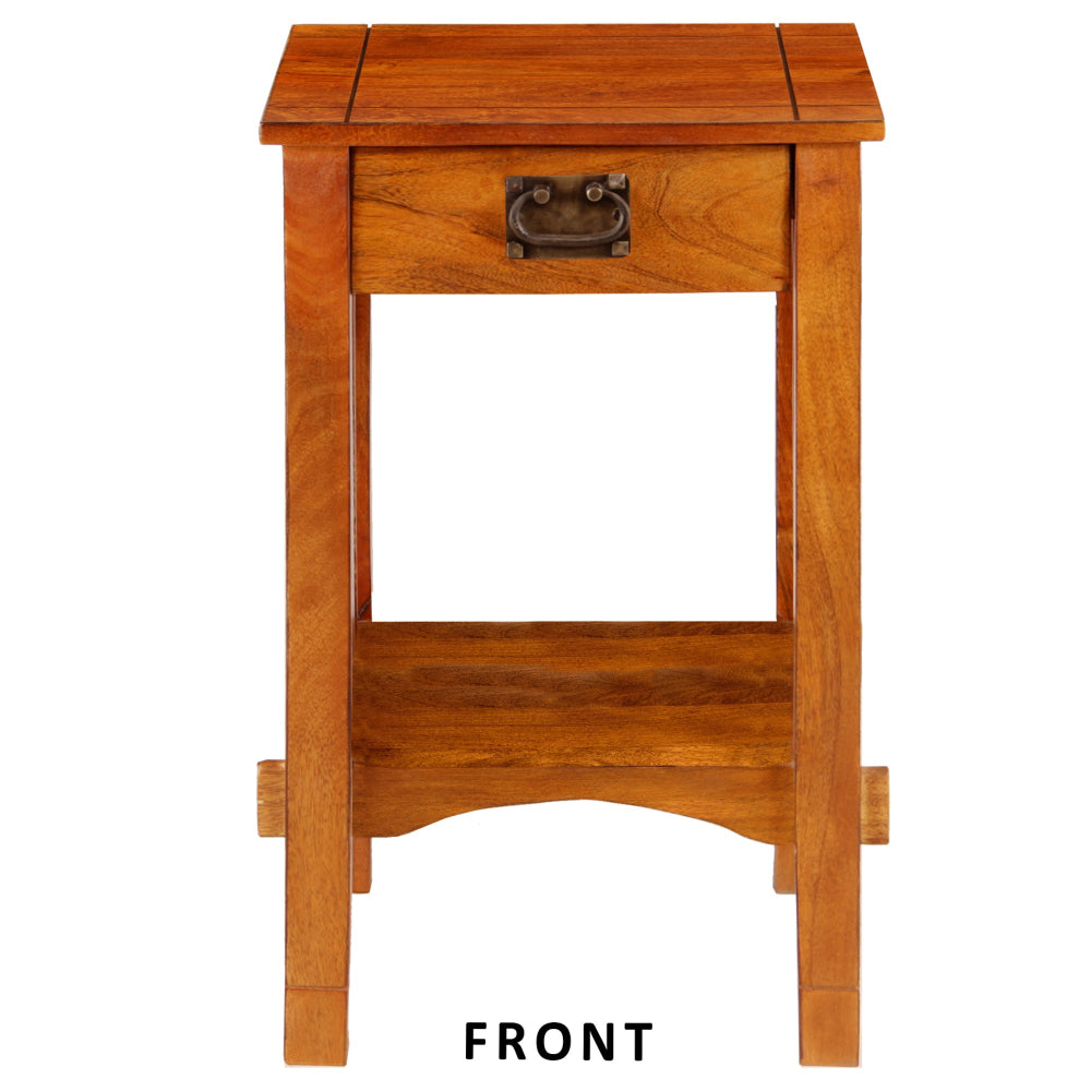 The Urban Port Spacious Mango Wood Telephone Stand with Slatted Side Panels, Brown