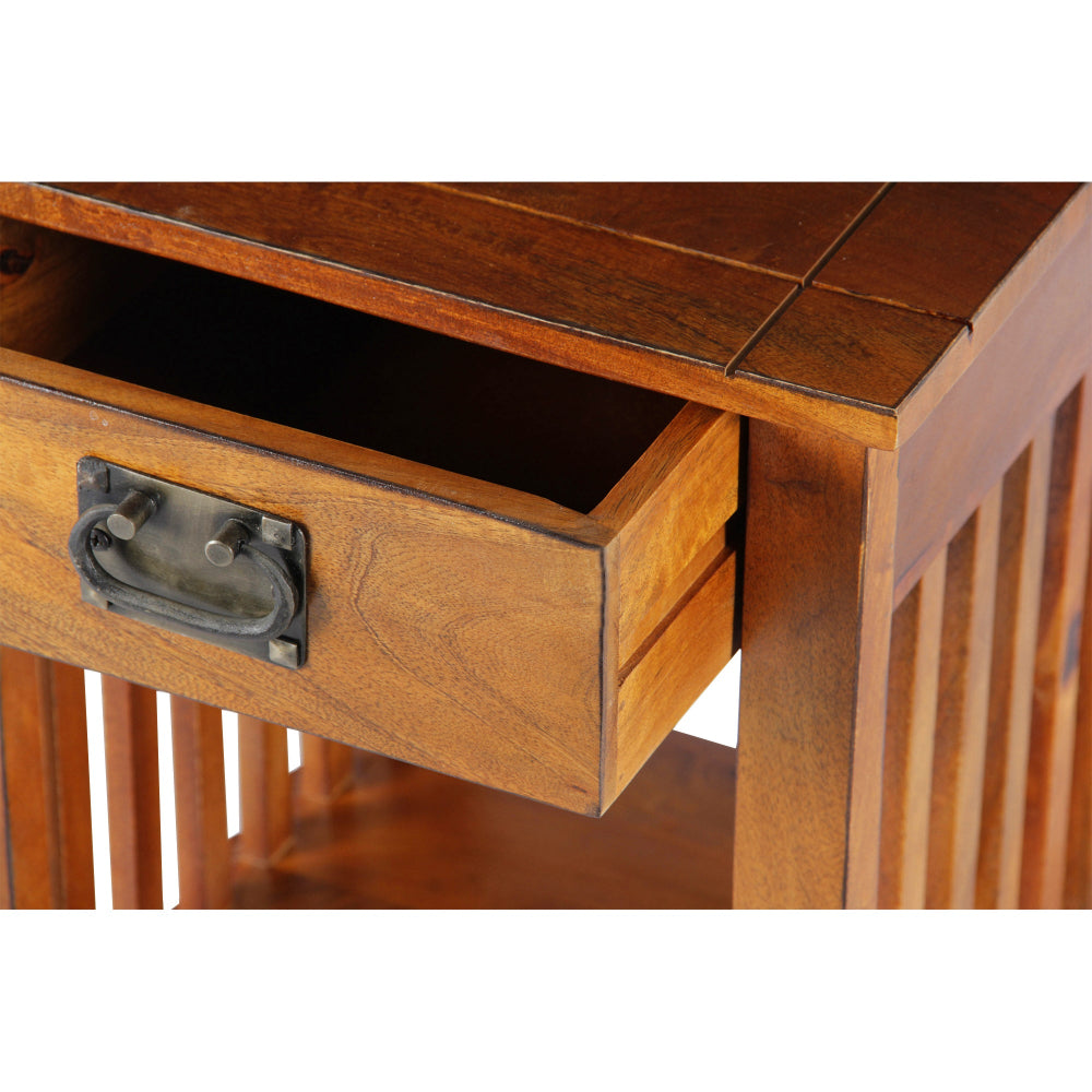 The Urban Port Spacious Mango Wood Telephone Stand with Slatted Side Panels, Brown