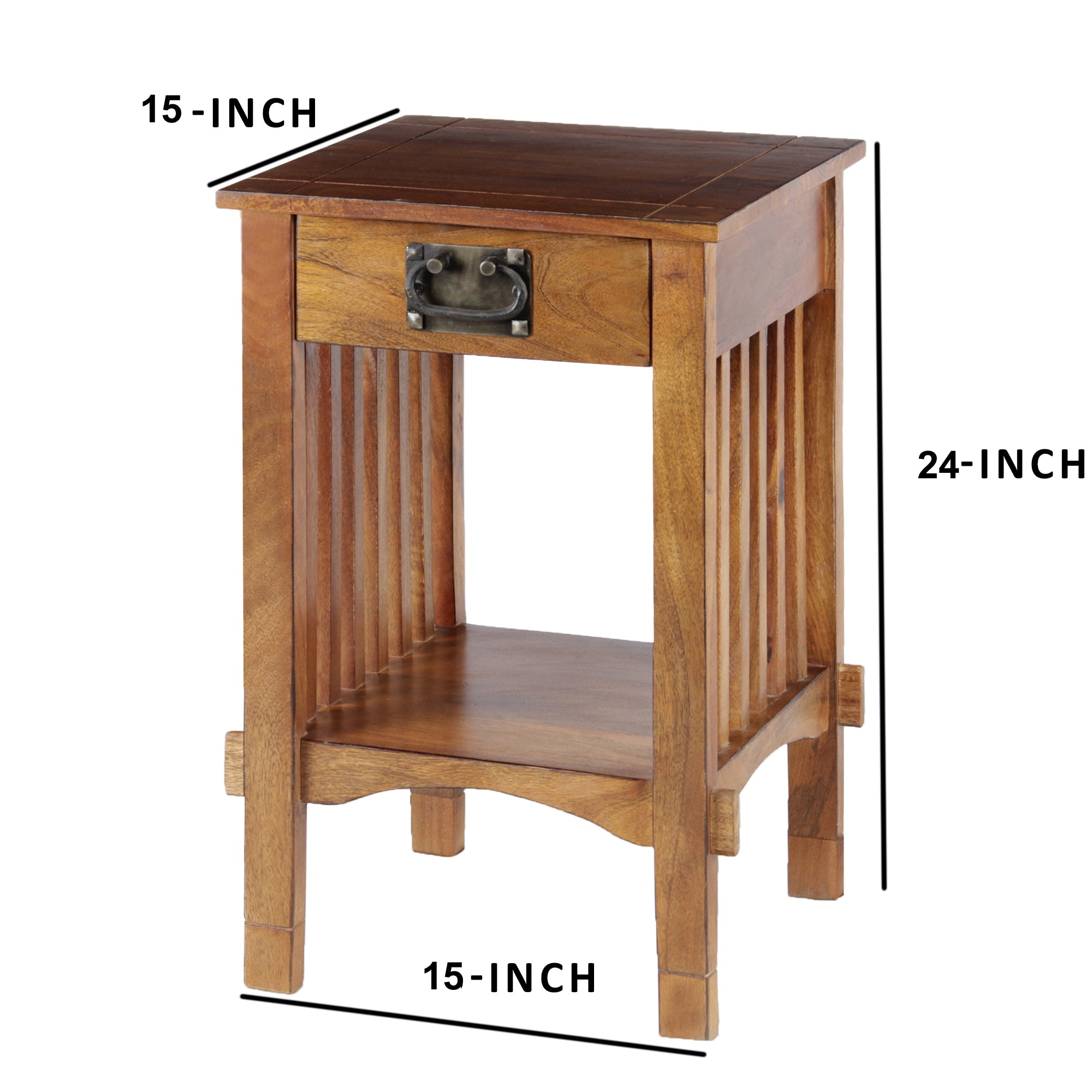 The Urban Port Spacious Mango Wood Telephone Stand with Slatted Side Panels, Brown