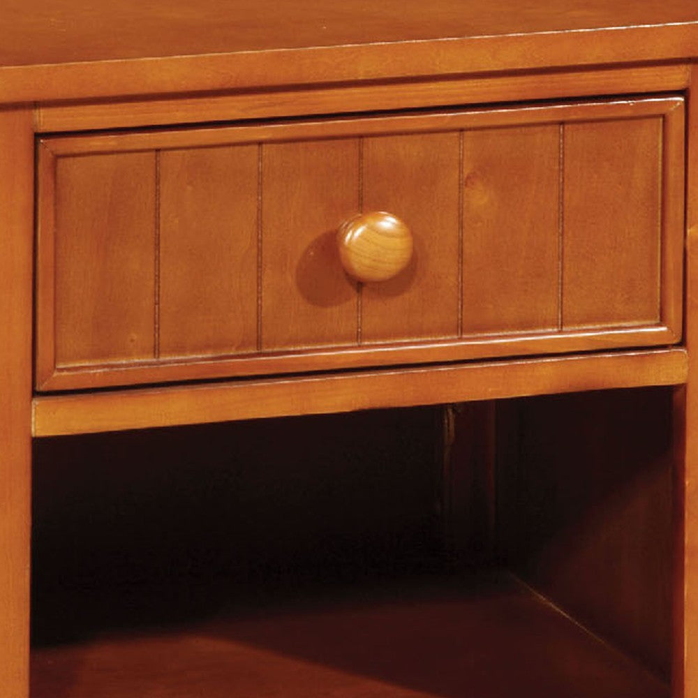 Benzara Omnus Wood Night Stand, Oak Finish