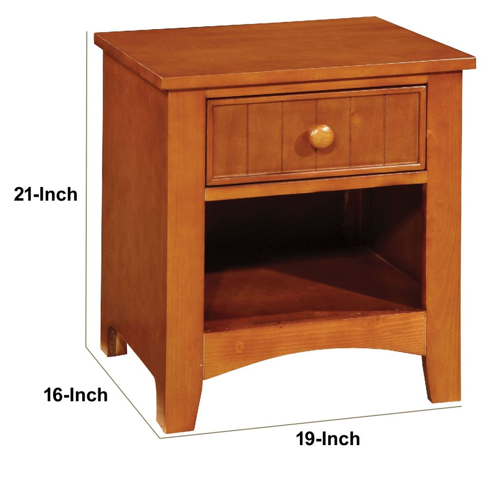 Benzara Omnus Wood Night Stand, Oak Finish