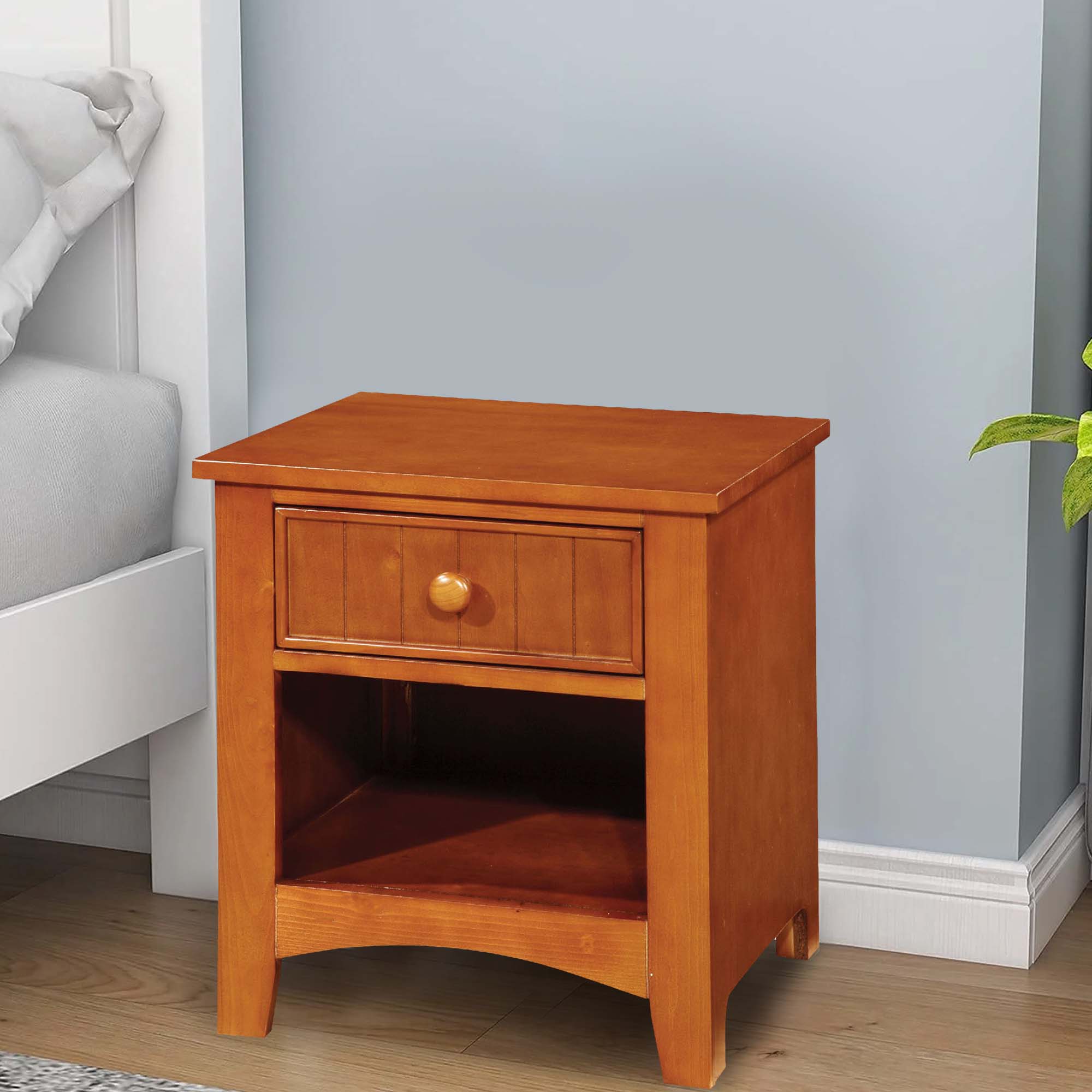 Benzara Omnus Wood Night Stand, Oak Finish
