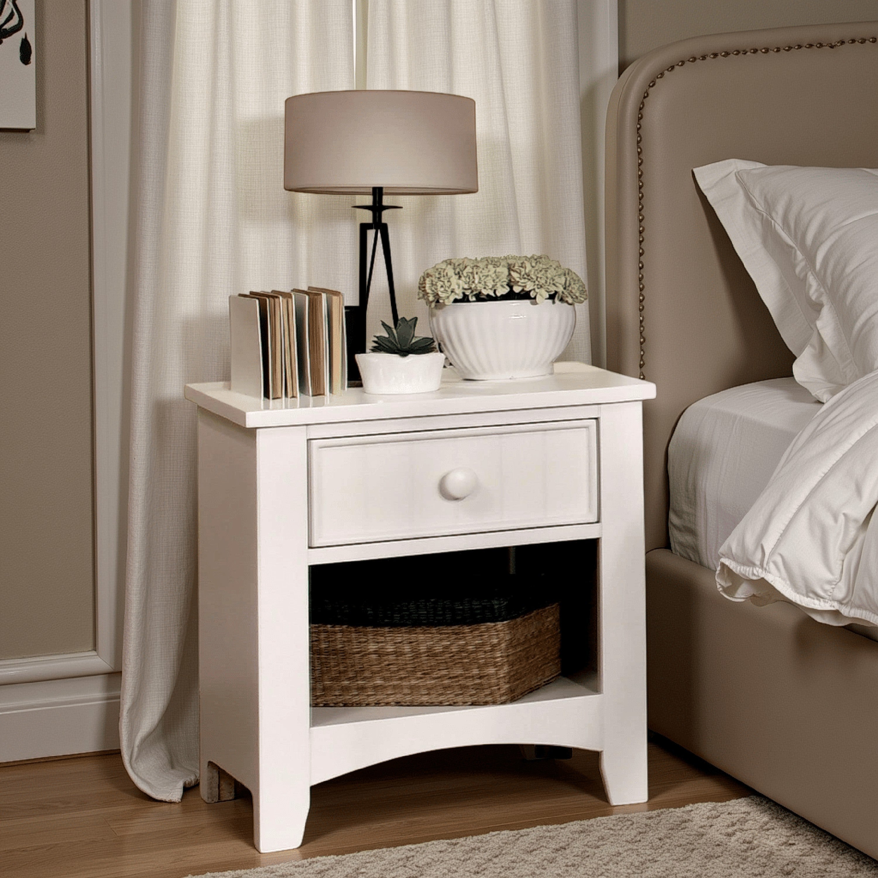 Benzara Omnus Wood Night Stand, White Finish