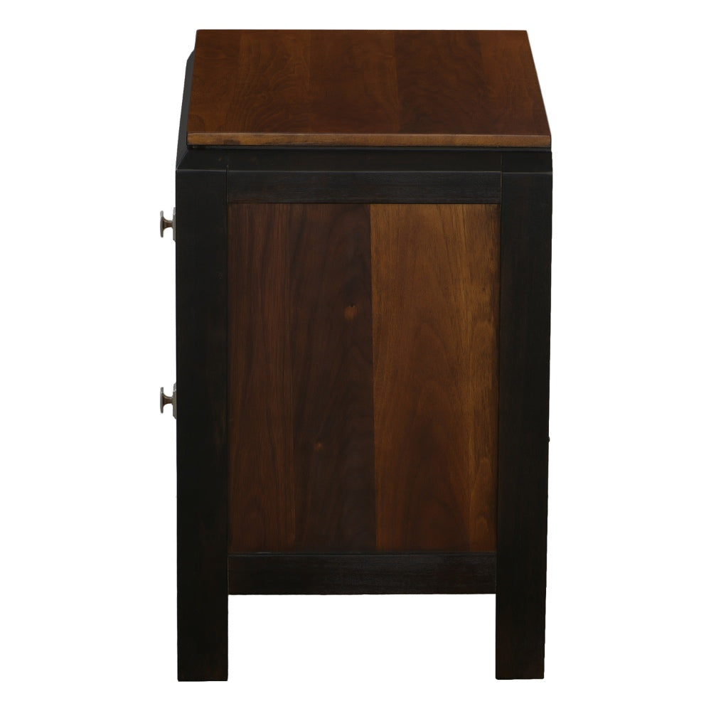 Benzara 28 Inch Handcrafted Bedside Nightstand, 2 Drawers, Sleek Wood Pattern, Square Knobs, Walnut Brown