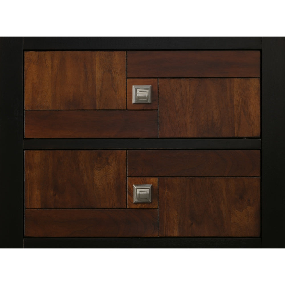 Benzara 28 Inch Handcrafted Bedside Nightstand, 2 Drawers, Sleek Wood Pattern, Square Knobs, Walnut Brown