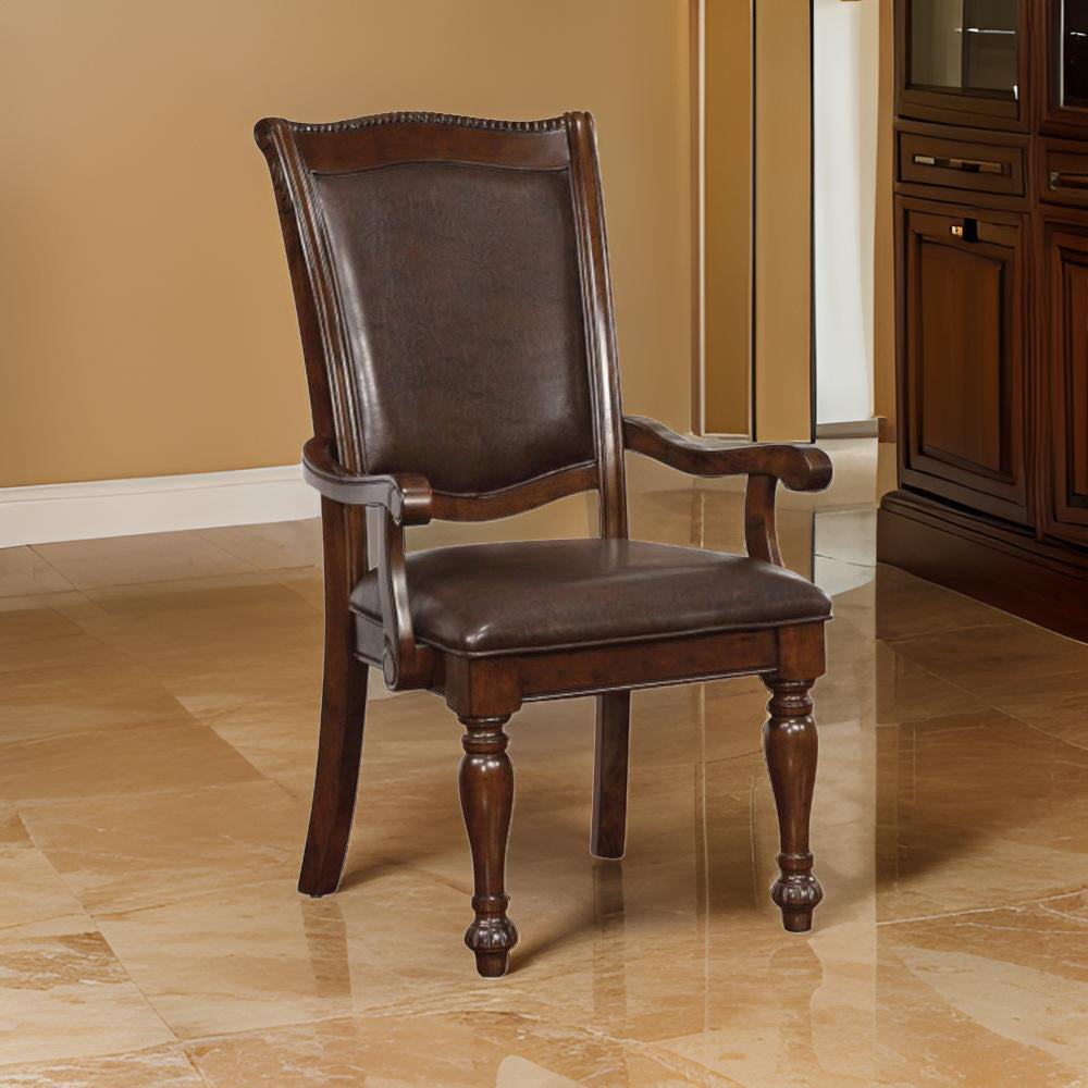 Benzara Alpena Traditional Arm Chairs, Set of 2, Cherry Brown