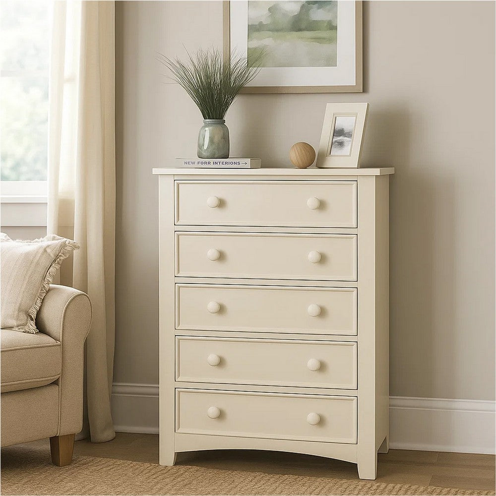 Benzara Sophisticated 5 Drawers Wooden Chest, White