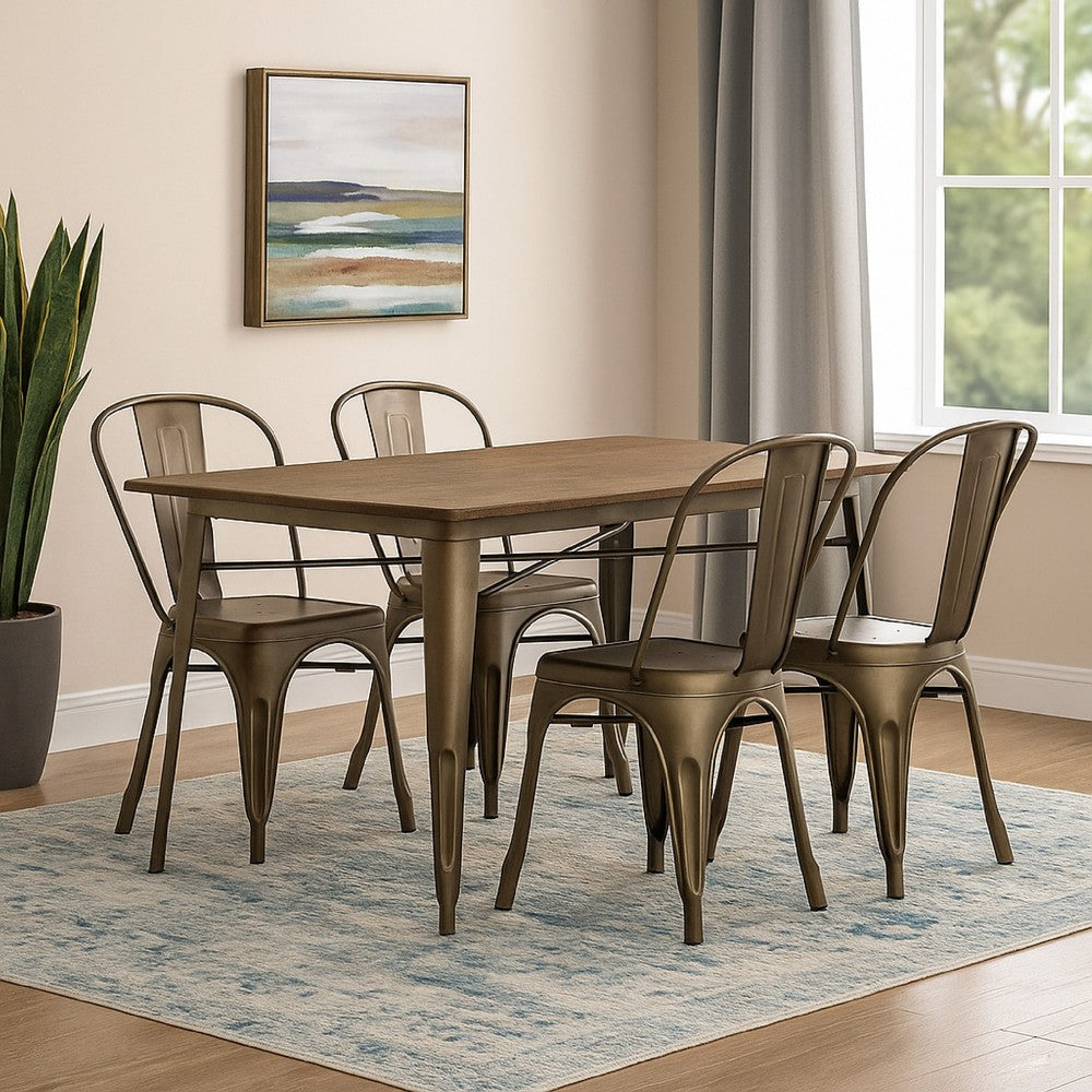 Benzara Rectangular Top Dining Table with Sculpted Metal Legs, Bronze And Brown