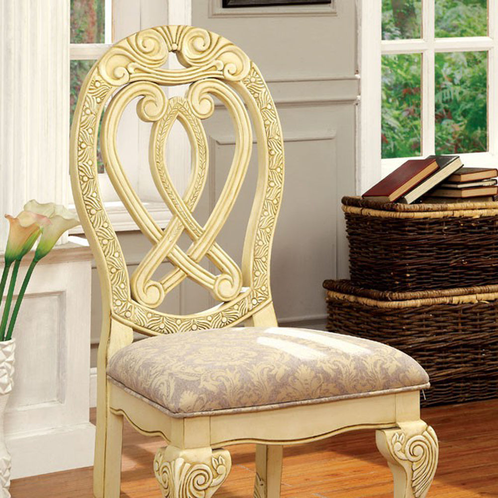 Benzara Wyndmere Traditional Side Chair, Cream Finish, Set of 2