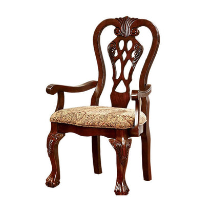 Benzara Elana Traditional Arm Chair With fabric, Brown Cherry Finish, Set of 2