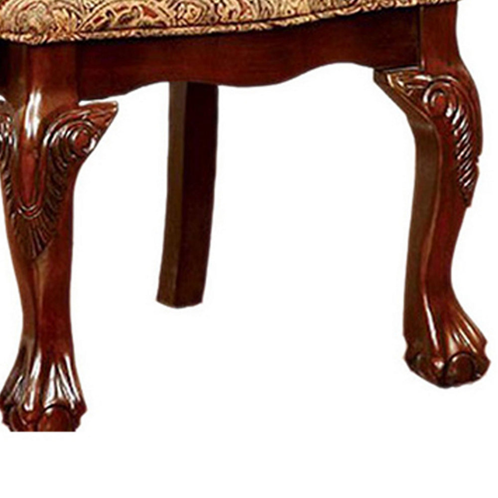 Benzara Elana Traditional Arm Chair With fabric, Brown Cherry Finish, Set of 2