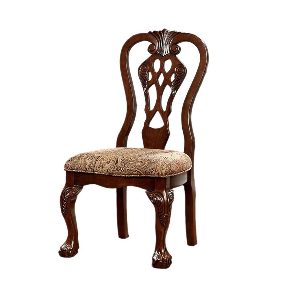 Benzara Elana Traditional Side Chair With fabric, Brown Cherry Finish, Set of 2