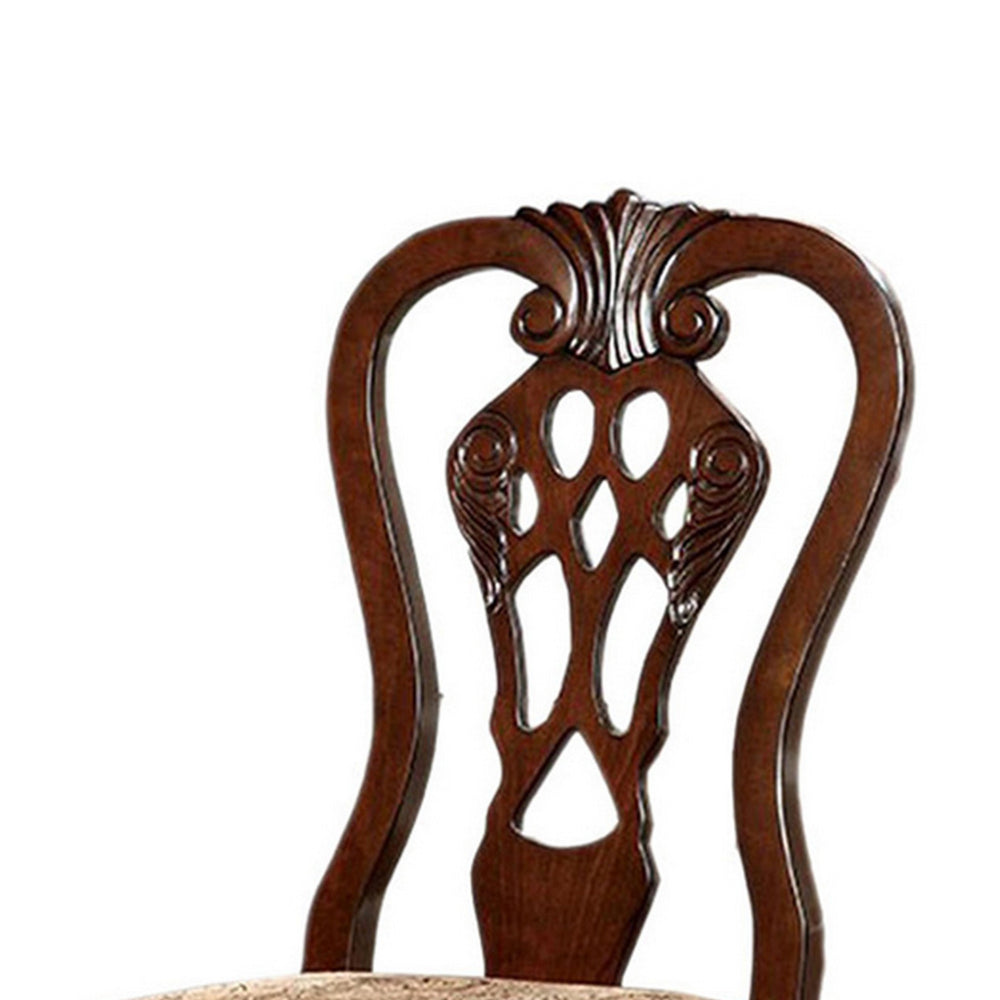 Benzara Elana Traditional Side Chair With fabric, Brown Cherry Finish, Set of 2