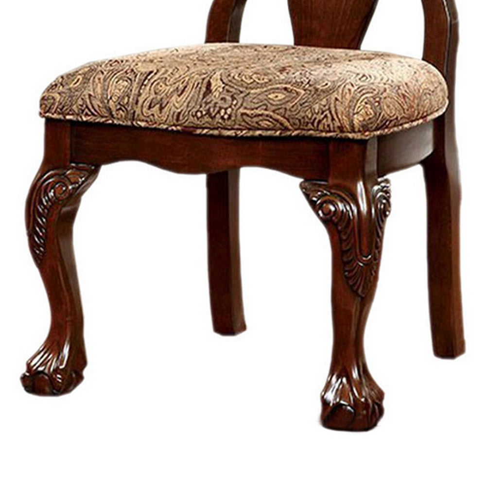 Benzara Elana Traditional Side Chair With fabric, Brown Cherry Finish, Set of 2