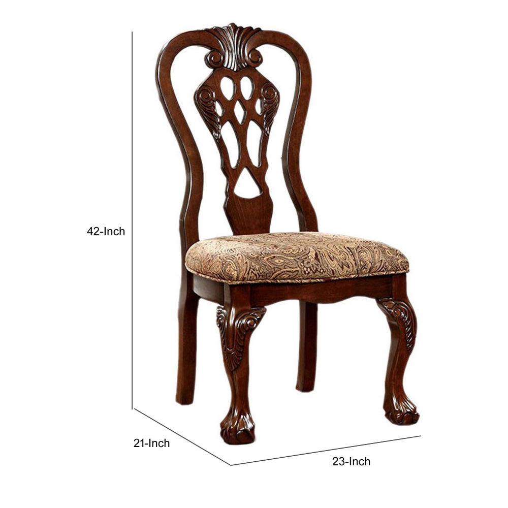 Benzara Elana Traditional Side Chair With fabric, Brown Cherry Finish, Set of 2