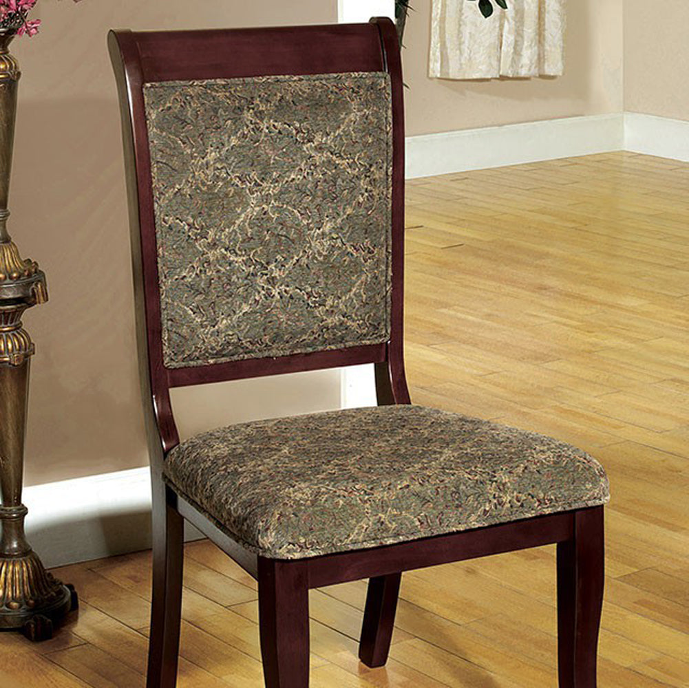 Benzara Fabric Upholstered Wooden Side Chair with Diamond Print, Set of 2, Brown