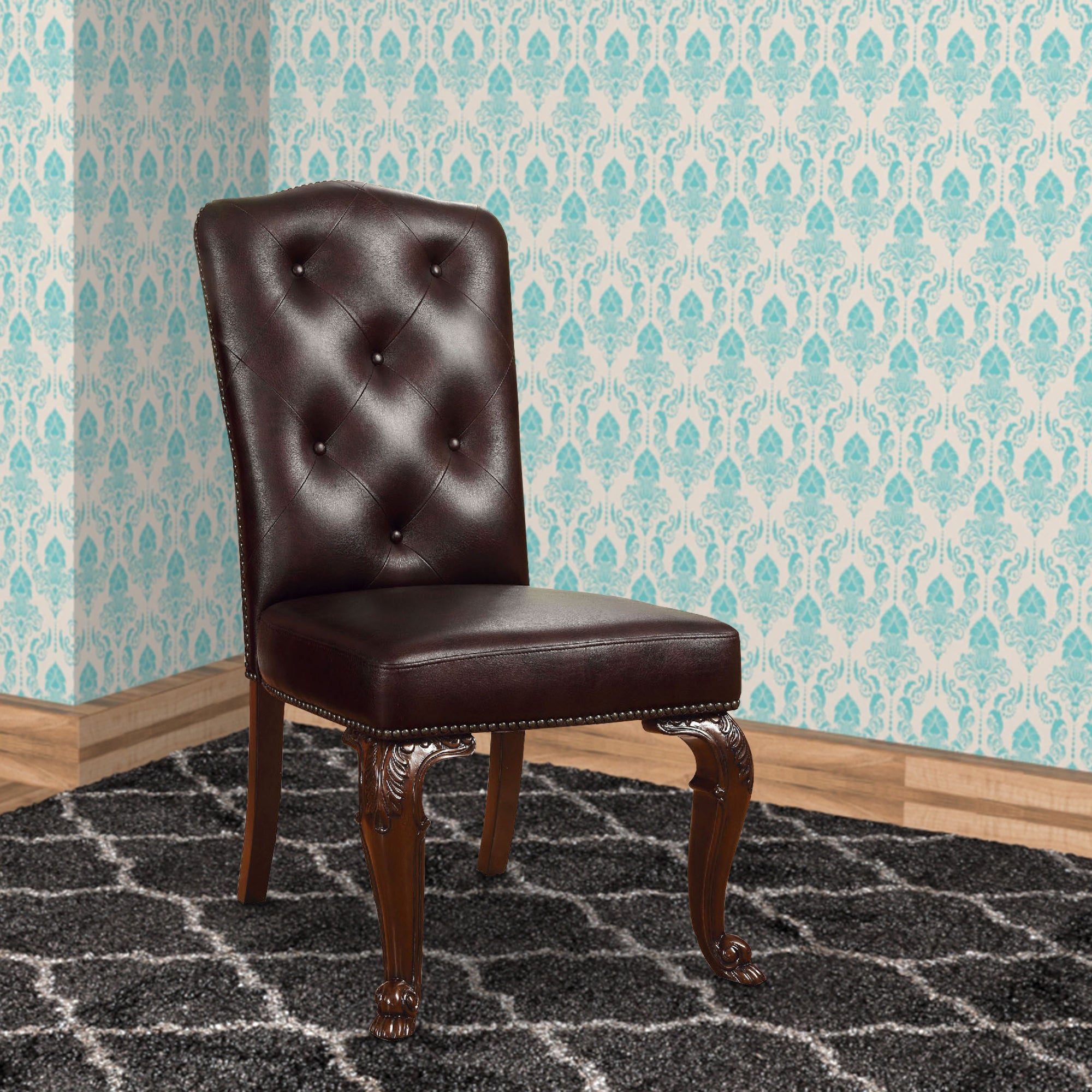 Benzara Bellagio Traditional Side Chair With Leather Upholstery, Set Of 2