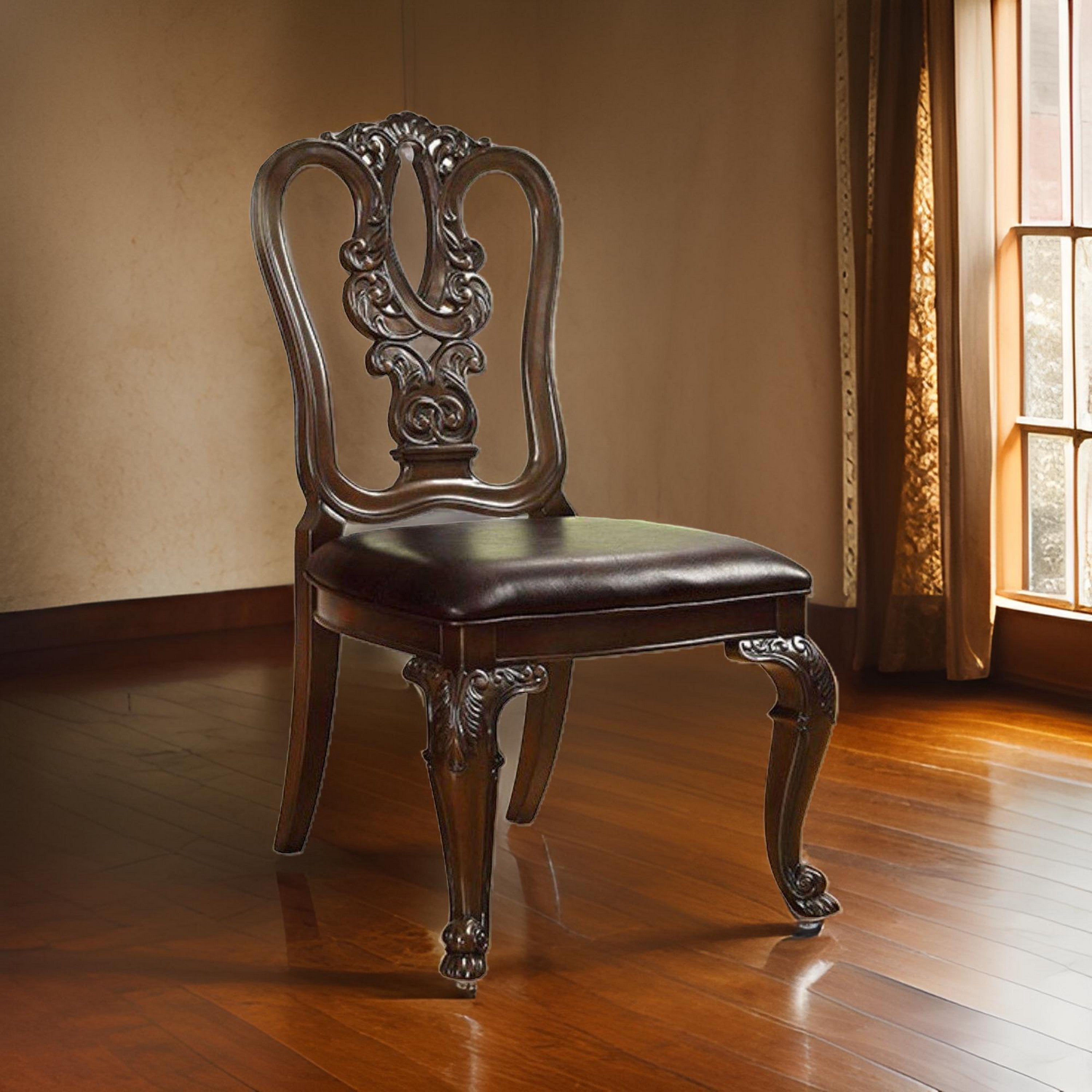 Benzara Bellagio Traditional Wooden Carving Side Chair, Set of 2