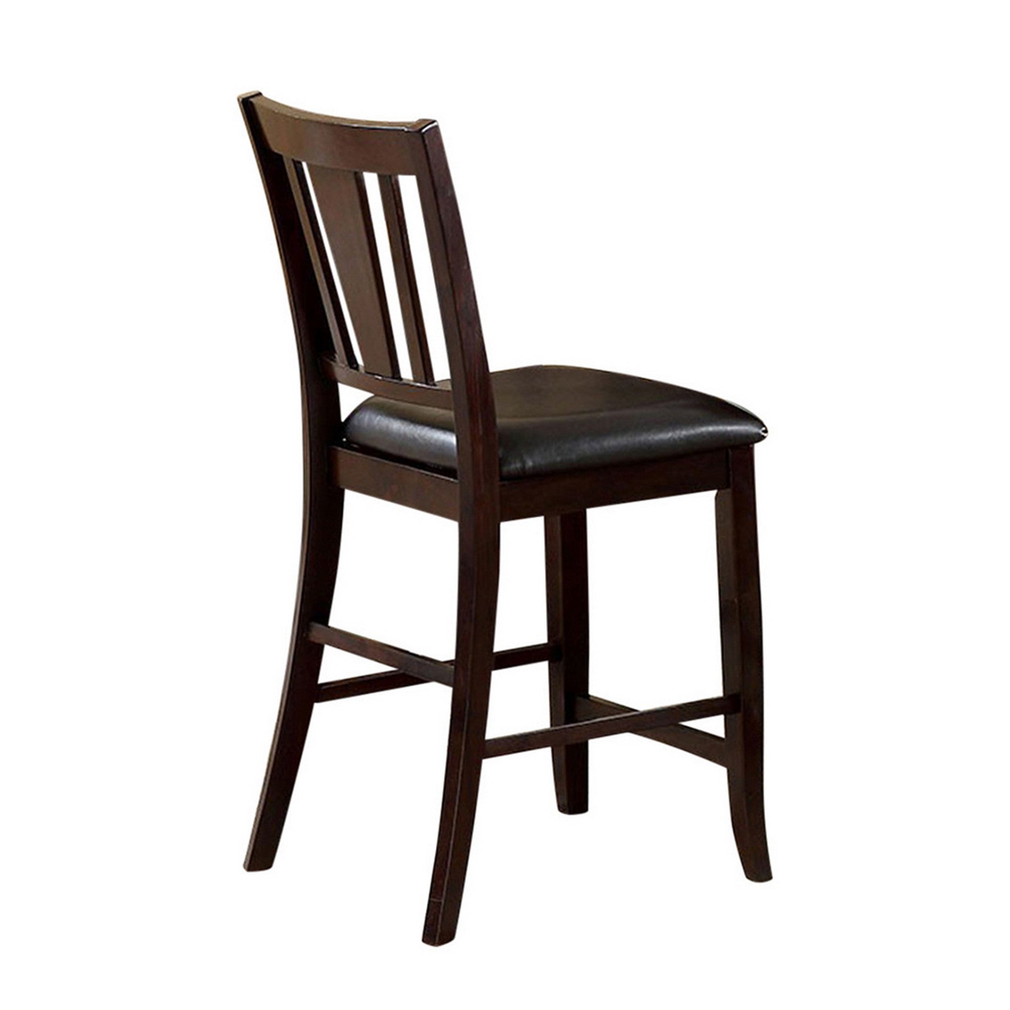 Benzara 25 Inch Wood Dining Chair, Slatted Back, Leather Seats, Set of 2, Brown