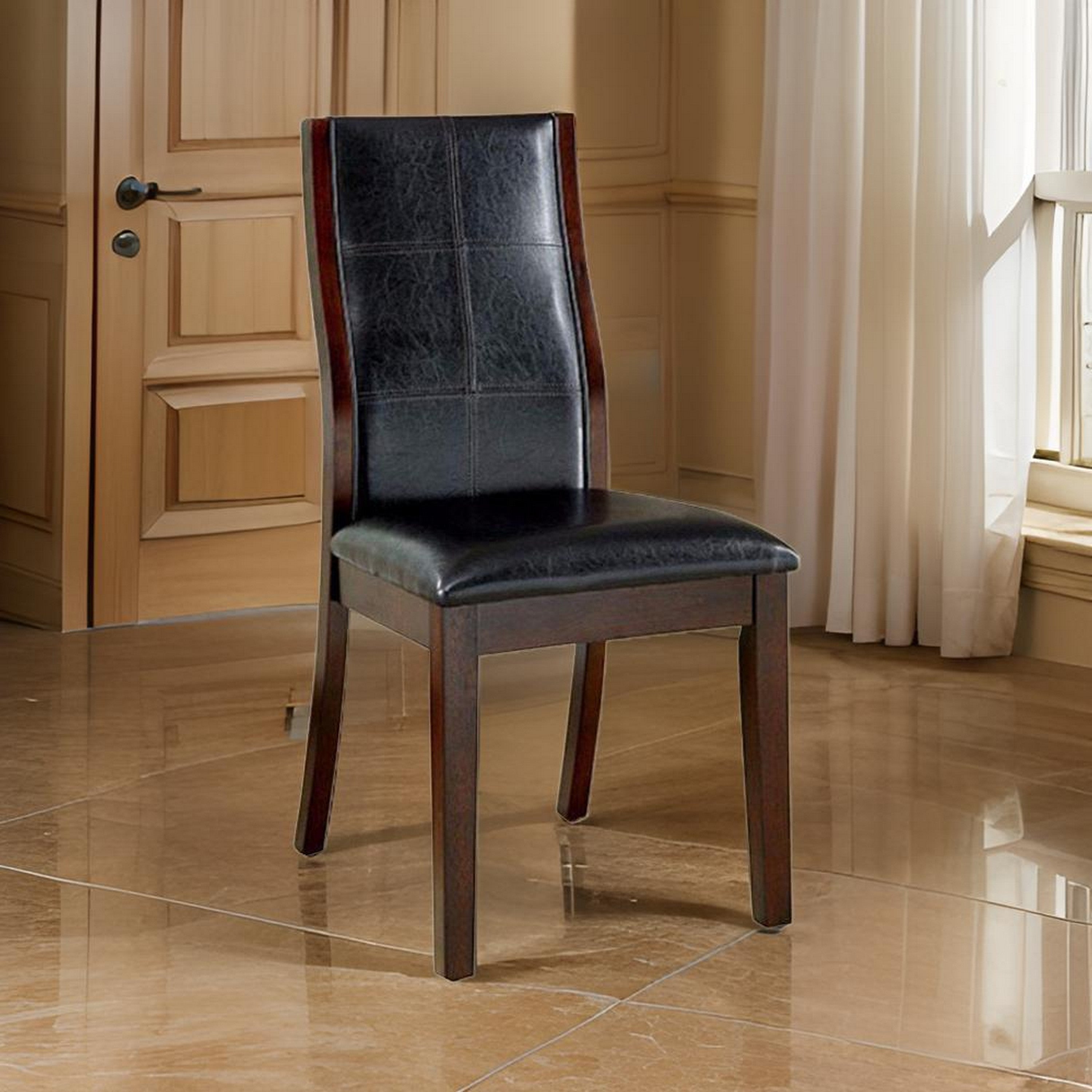 Benzara Townsend I Transitional Side Chair, Brown Cherry Finish, Set of 2