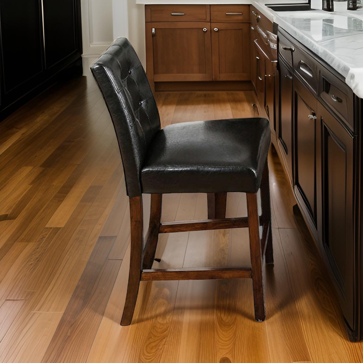 Benzara MARSTONE II Transitional Counter Height Chair, Brown Cherry & Black, Set of two