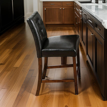 Benzara MARSTONE II Transitional Counter Height Chair, Brown Cherry & Black, Set of two