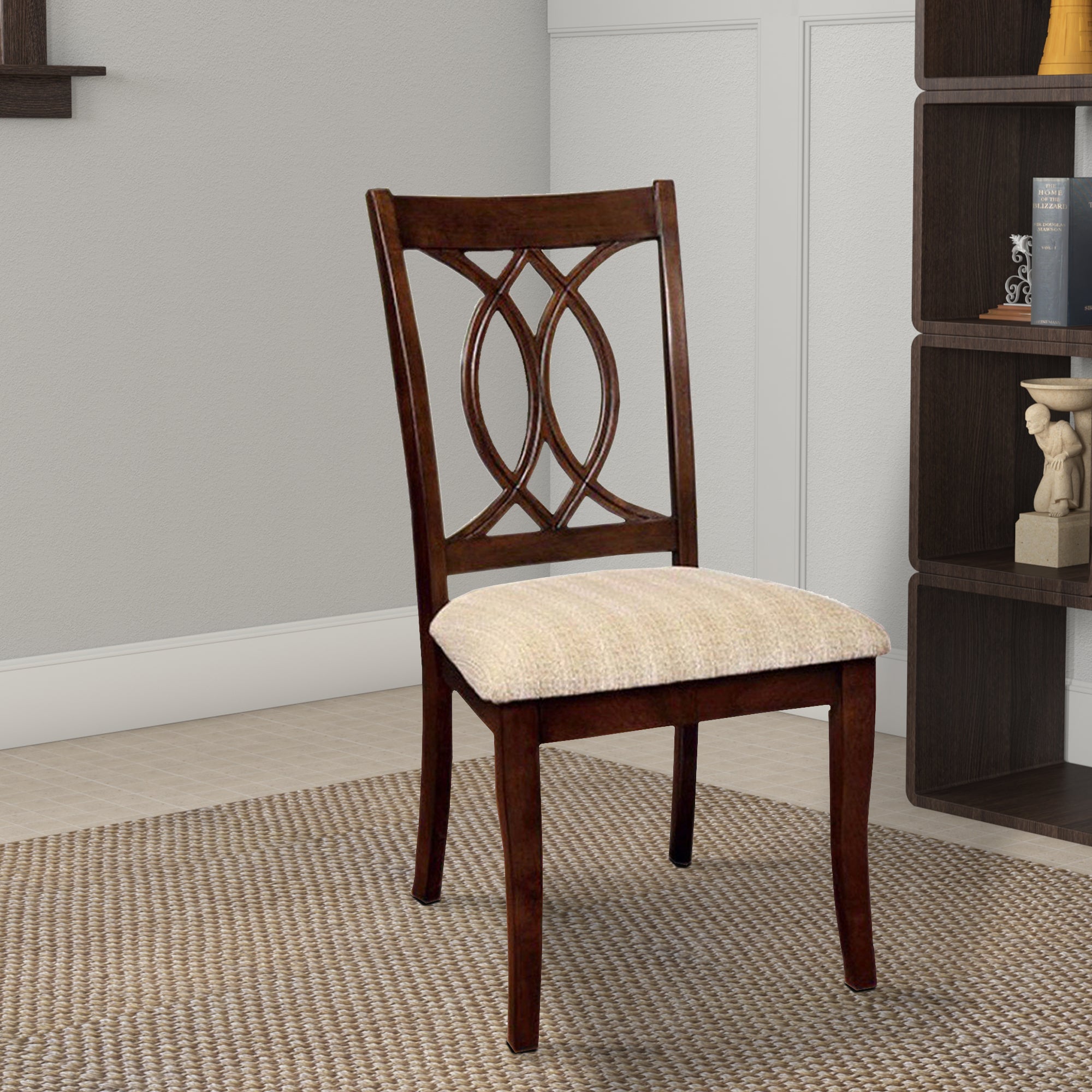 Benzara Fabric Upholstered Side Chair with Cut Out Back, Set of 2, Beige And Brown