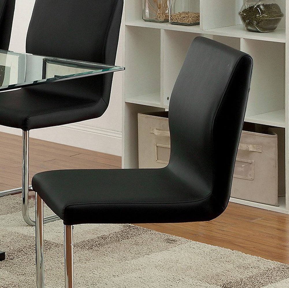 Benzara Lodia I Contemporary Side Chair With Black Pu, Set of 2
