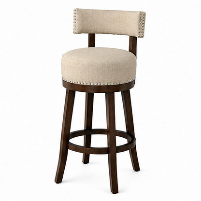 Benzara Lynsey Contemporary 24"Barstool With linen Cushion, Beige Finish, Set of 2