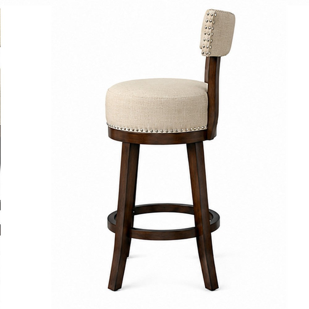 Benzara Lynsey Contemporary 24"Barstool With linen Cushion, Beige Finish, Set of 2