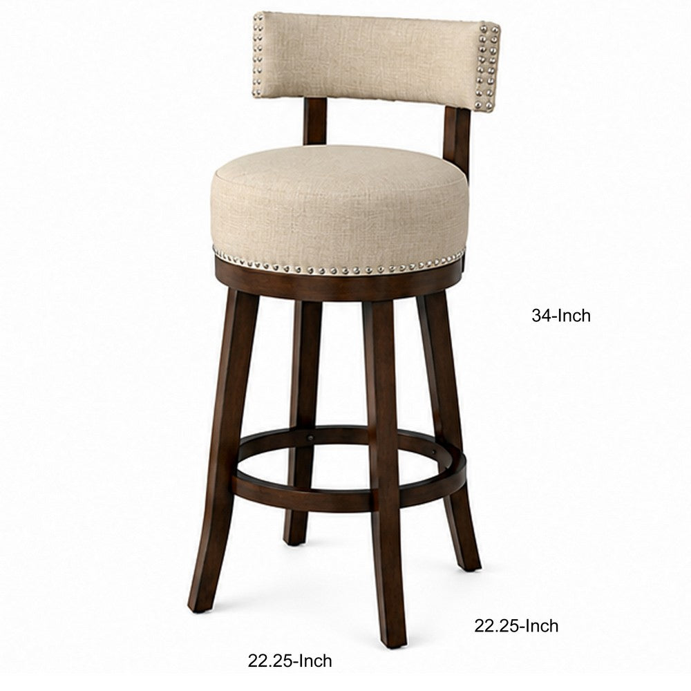 Benzara Lynsey Contemporary 24"Barstool With linen Cushion, Beige Finish, Set of 2
