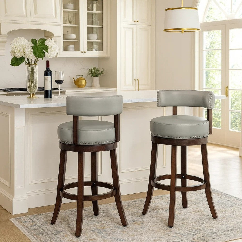 Benzara Shirley Contemporary 29" Barstool With pu Cushion, Gray Finish, Set of 2