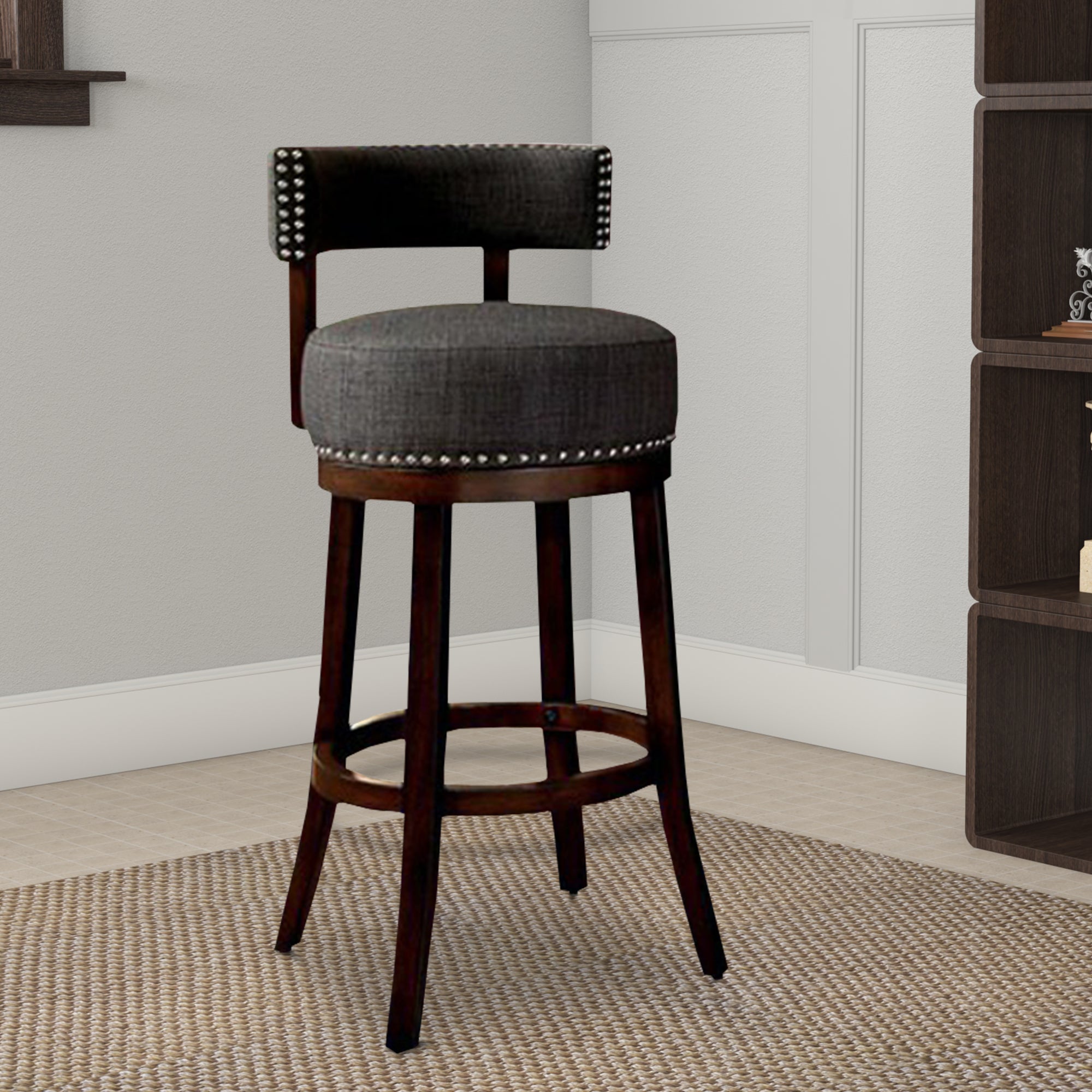 Benzara Lynsey Contemporary 29"Barstool With linen Cushion, Gray Finish, Set of 2