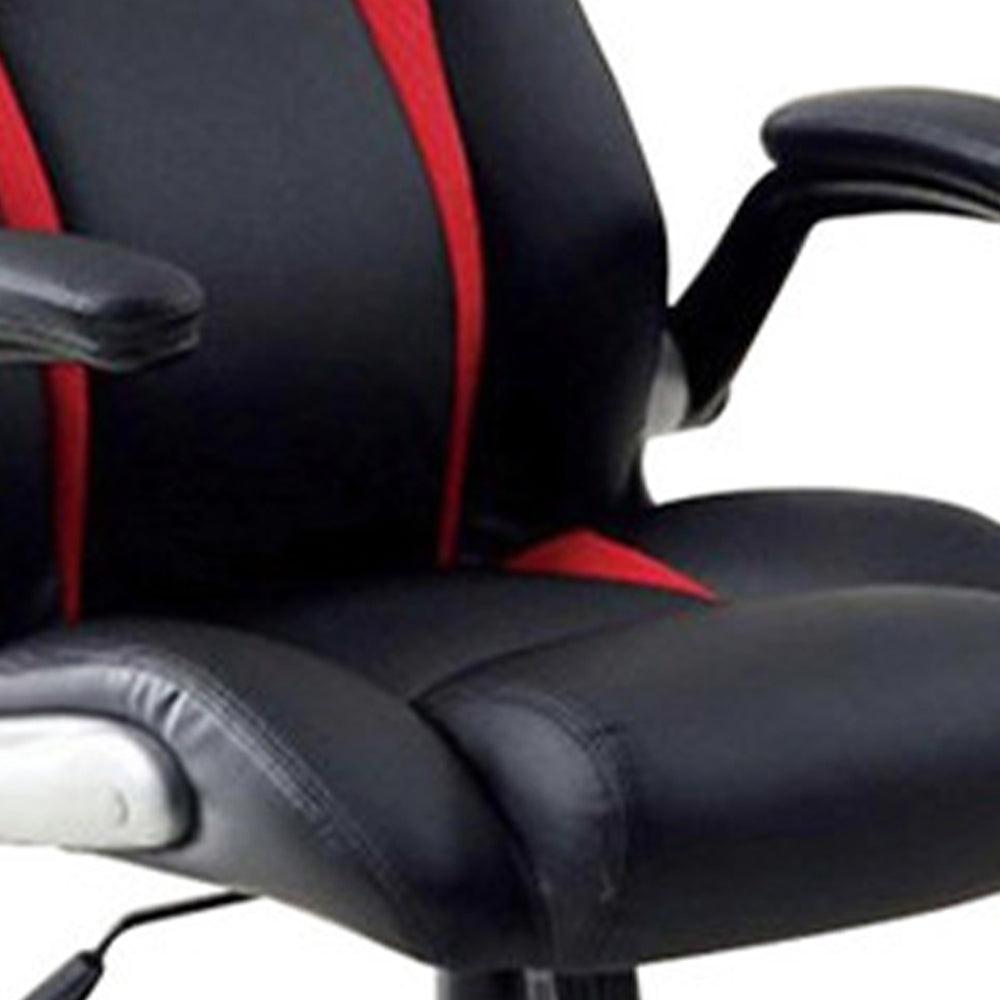 Benzara Leatherette Gaming Chair with Padded Armrests And Adjustable Height, Black