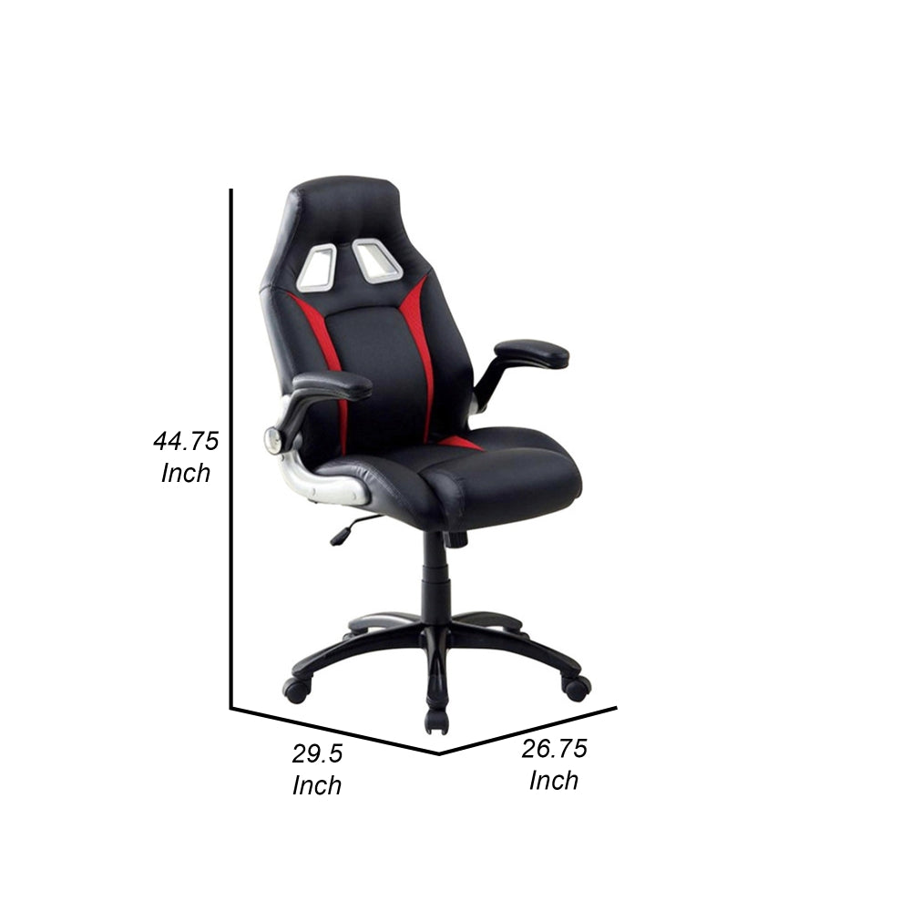 Benzara Leatherette Gaming Chair with Padded Armrests And Adjustable Height, Black