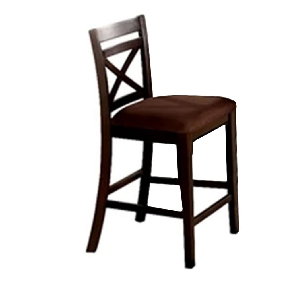 Benzara 5 Piece Wooden Counter Height Table with Crossback Chairs, Espresso Brown