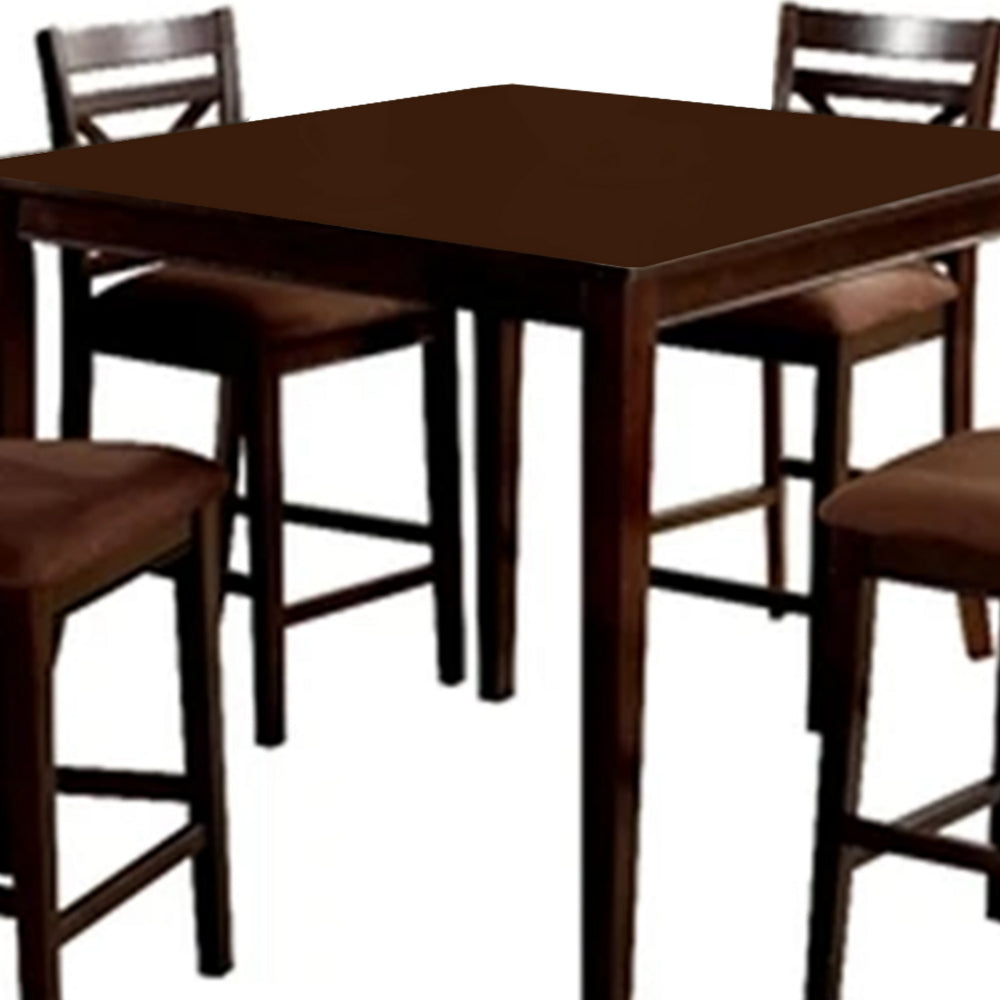 Benzara 5 Piece Wooden Counter Height Table with Crossback Chairs, Espresso Brown